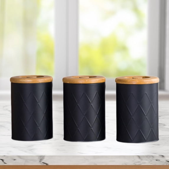perfk Kitchen Canister Set Coffee Tea Sugar Container Decorative Canisters Multipurpose Airtight Food Storage Jars for Cookie Flour black
