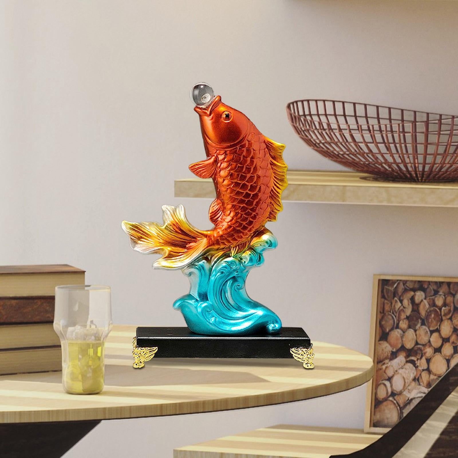 perfk Koi Statue Art Crafts Resin Modern Statue for Bookshelf Fireplace Shelf Red