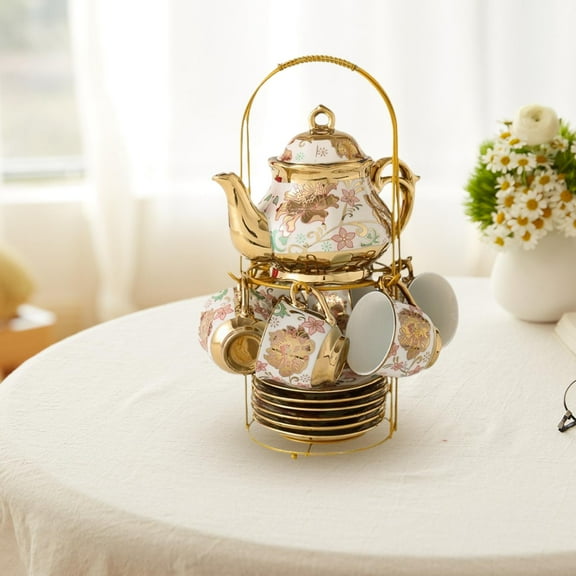 perfk Porcelain Tea Set Ceramic Cups and Saucers Set for Wedding Holidays Cafe Bar
