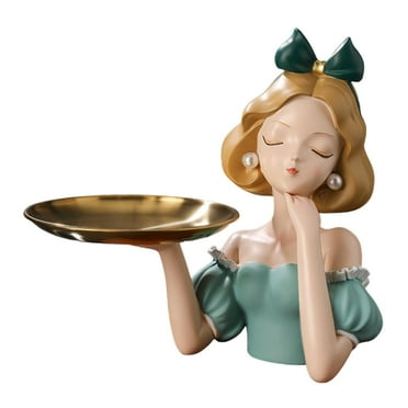 perfk Princess Figurine Key Bowl Storage Tray Jewelry Earrings Tray for TV Cabinet green
