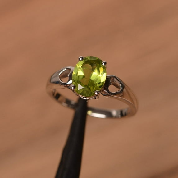 peridot ring August birthstone oval cut green gemstone sterling silver solitaire engagement ring ring sterling silver oval cut August birthstone solitaire engagement ring for women