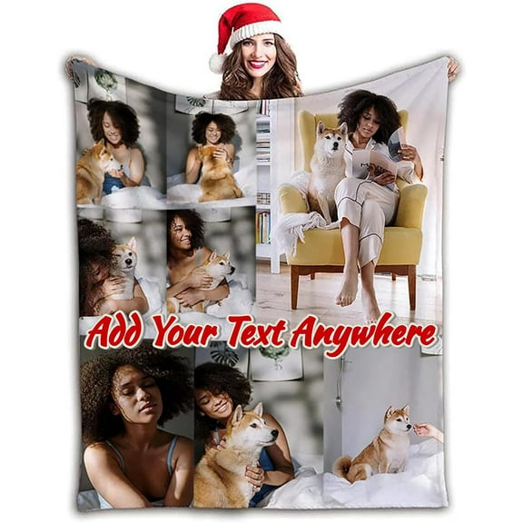 Personalised Blanket Custom Blanket with Photos Text.Custom Blanket with 1-9 Photo Collages.Flannel Blankets for Family Birthday Wedding Gift Fits Couch Sofa Bedroom Living Room-80cmX120cm