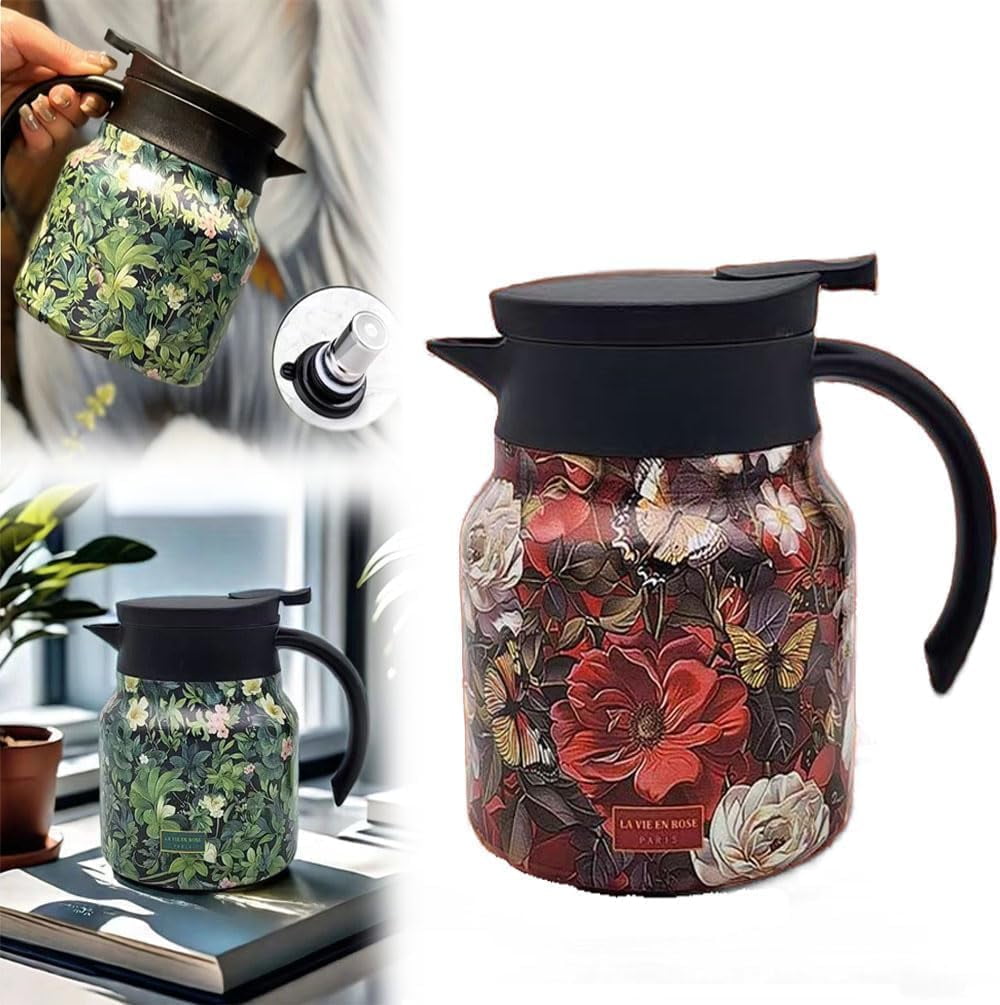 Infinite Tea Pot 800ml - Edelstahl Teekanne Mit Sieb | Vintage Blumen Design