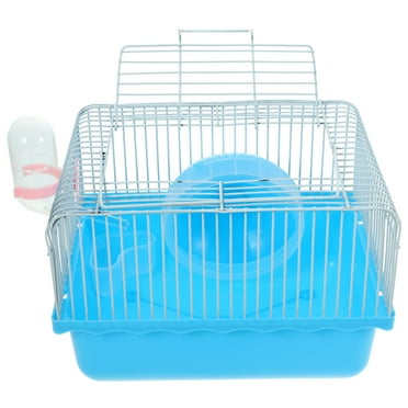 pet cage Portable Hamster Cage with Water Bottle, Wheels & Food Feeder - Blue (9.06X6.69X6.1Inch)