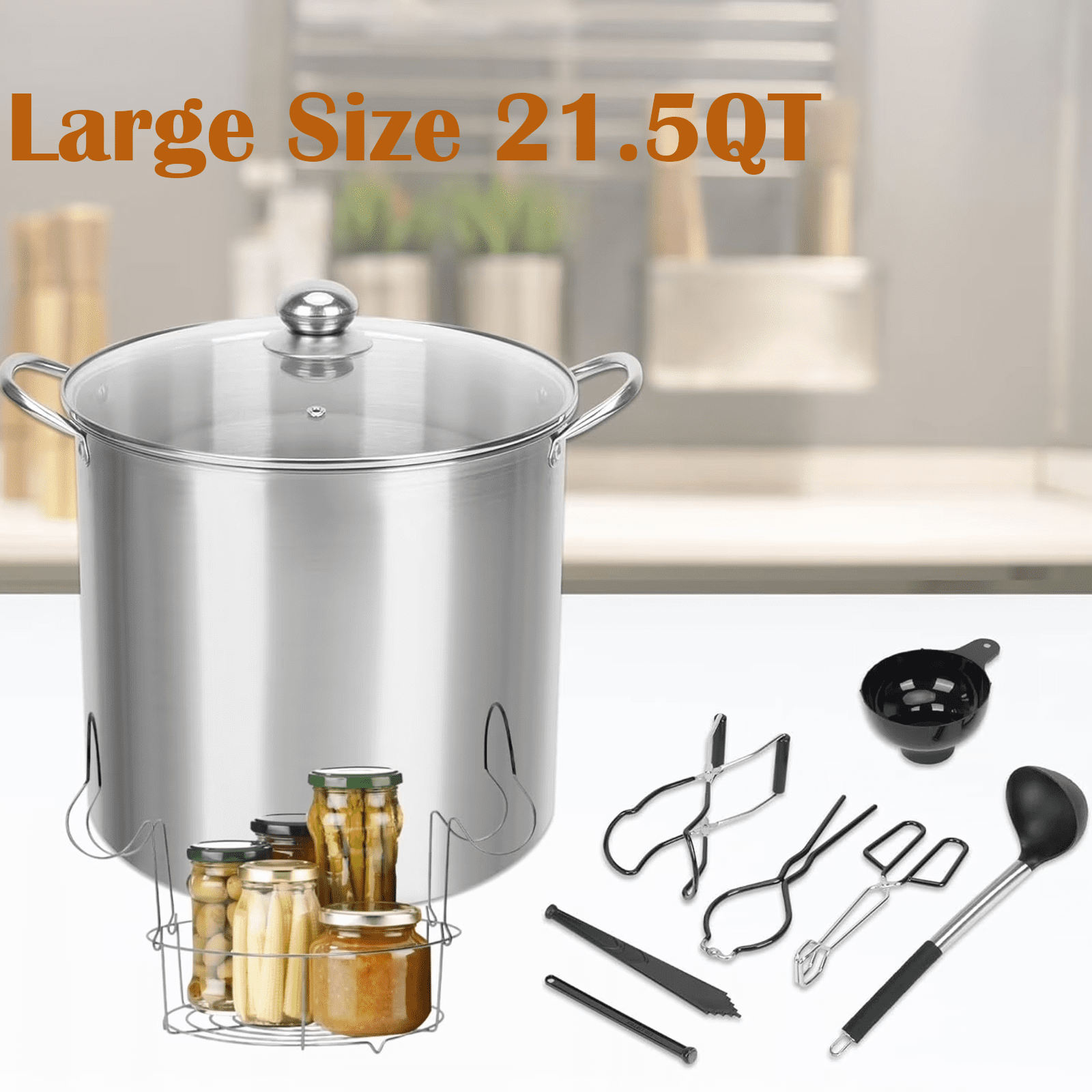 petoto 21.5 QT Stainless Steel Canning Pot with Rack and Lid, 9Pcs Canning Tools for Beginners, Water Bath Canner Supplies