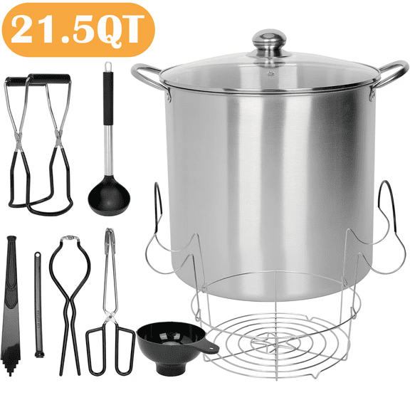 petoto 21.5 QT Stainless Steel Canning Pot with Rack and Lid, 9Pcs Canning Tools for Beginners, Water Bath Canner Supplies