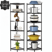Petoto 6-Tier Kitchen Corner Shelf, 65" Tall Carbon Steel Pot Rack Pan Organizer, Corner Shelf Stand for Living Room, Home