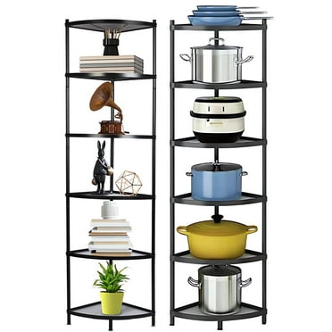 Petoto 6-Tier Kitchen Corner Shelf, 65" Tall Carbon Steel Pot Rack Pan Organizer, Corner Shelf Stand for Living Room, Home
