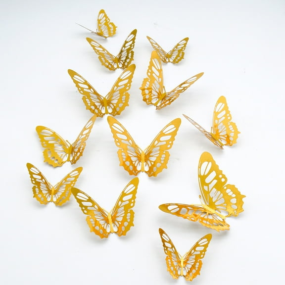 pgeraug 3d butterfly wall sticker metal texture 3d stereoscopic hollow butterfly wall stickers 12 pcs wall stickers gold