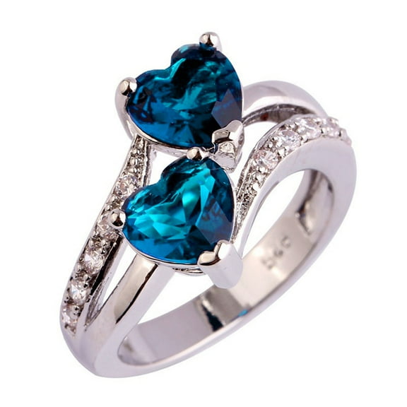 pgeraug gifts for women fashion lover jewelry heart cut rainbow & white topaz gemstone silver ring couple ring blue