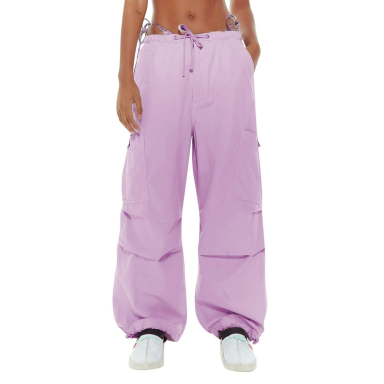 pgeraug pants for women low waist baggy drawstring loose pocket jogger  hippie punk streetwear cargo pants women purple s 