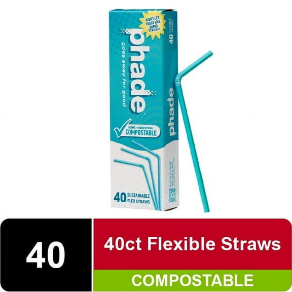 Phade Blue Flex Sustainable Compostable Straws 40 Count