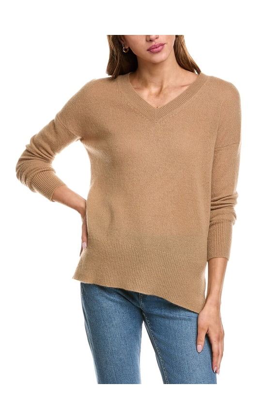 womens Oversized V-Neck Sweater, xs, Brown