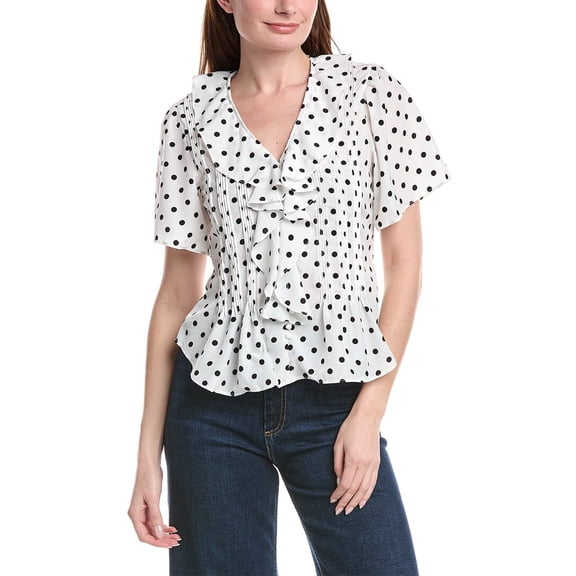 philosophy womens Pintuck Printed Ruffled Top, m, White
