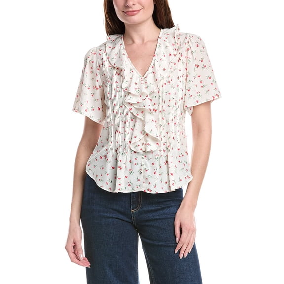 philosophy womens  Pintuck Printed Ruffled Top, s, Blue