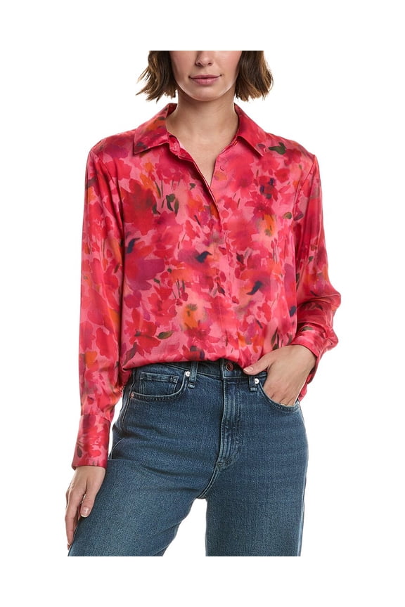 womens Satin Floral Print Blouse, xs, Pink