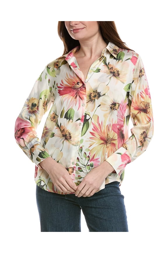 womens Satin Split Neck Blouse, m, Pink