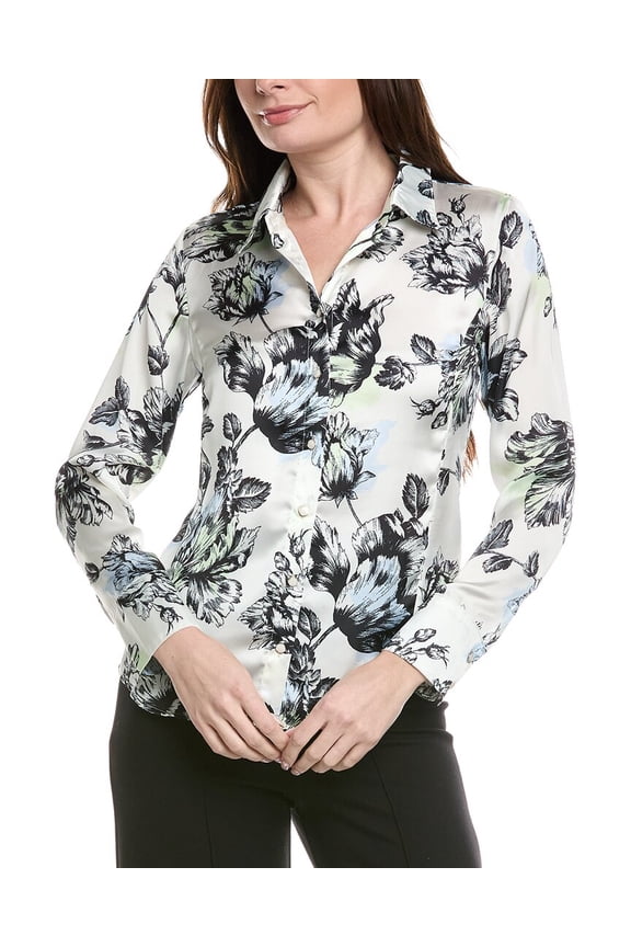 womens Slim Button Blouse, m, White