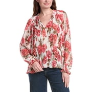 philosophy womens Smocked Tie Neck Printed Plisse Blouse, m, Pink