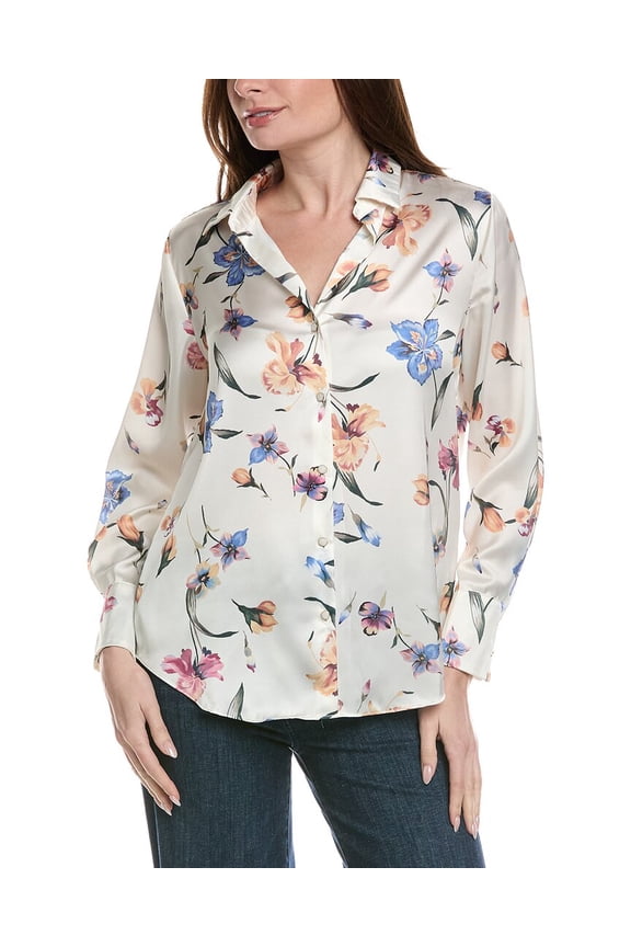 womens Woven Flowy Satin Top, xs, White