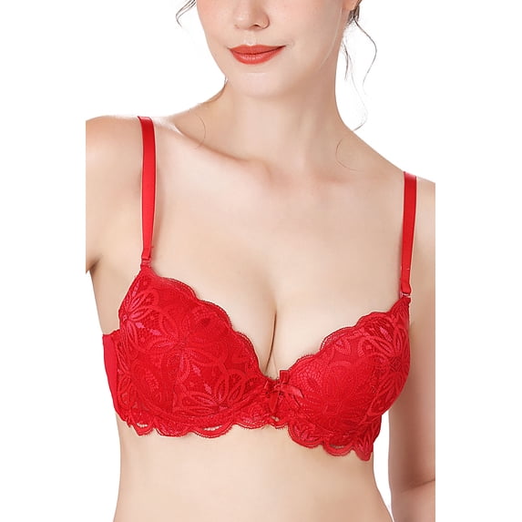 phistic Women Lace Overlay Extreme Push Up Bra (Regular & Plus Size 34A-40D)