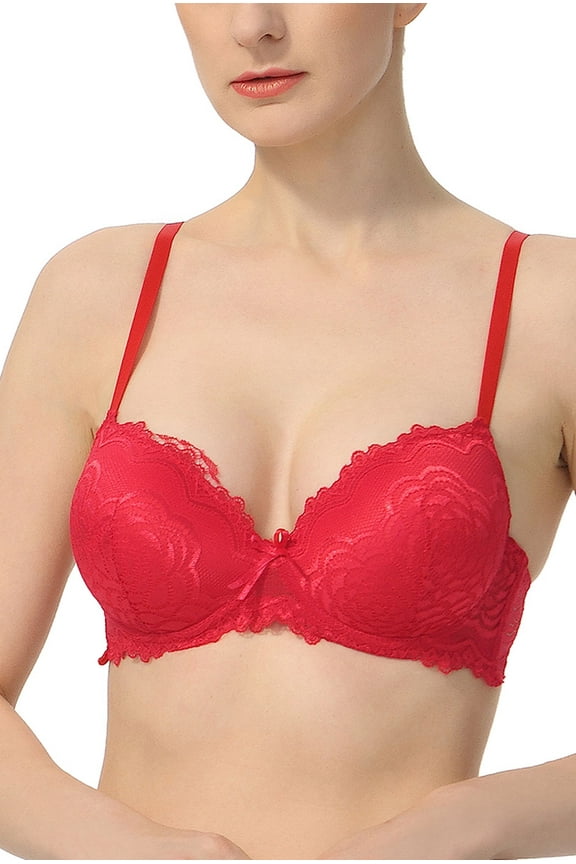 Women Lace Overlay Padded Underwire Bra (Regular & Plus Size 34A- 40D)