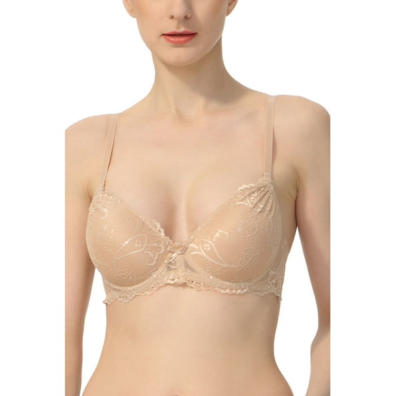 phistic Women Lace Overlay Padded Underwire Bra (Regular & Plus Size 34A- 40D)