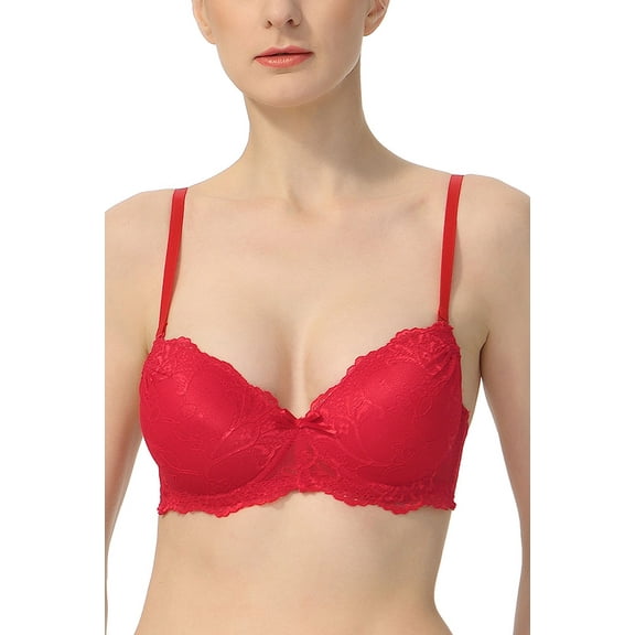 phistic Women Lace Overlay Padded Underwire Bra (Regular & Plus Size 34A- 40D)