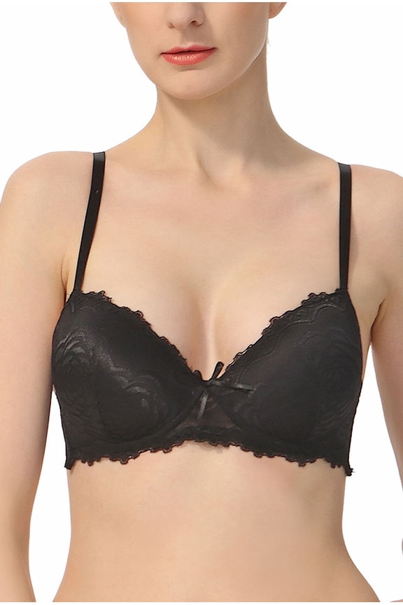 Women Lace Overlay Padded Underwire Bra (Regular & Plus Size 34A- 40D)