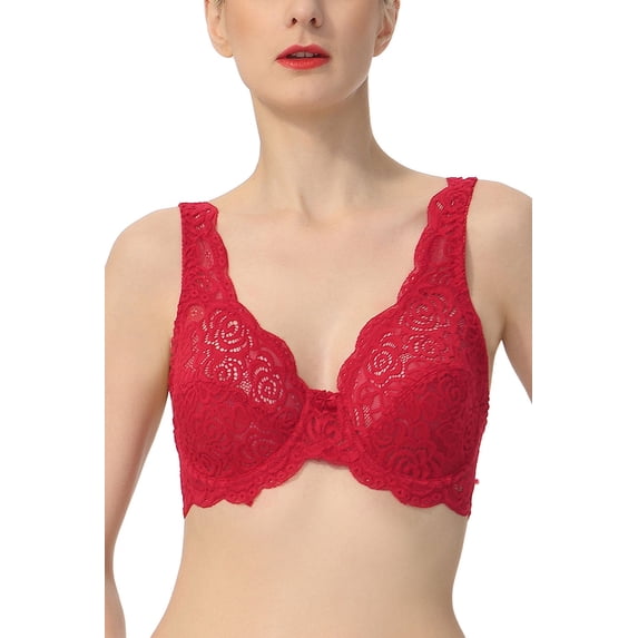phistic Women Textured Lace Sheer Underwire Bra (Regular & Plus Size 34B-40D)