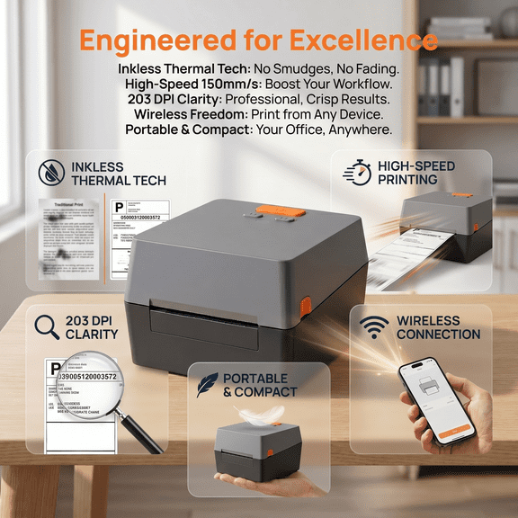 phomemo Waybill Printer D420BT Wireless Label Printer, Supports 4x6 cm Label Printing, Compatible with Mobile Phones and Computers, It is the Best Choice for Small Business Logistics
