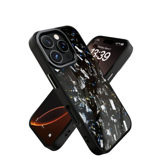 Fiberri Genuine Forged Carbon Fiber Case for iPhone 16 Pro, Built-in Magnets, Compatible with MagSafe, Military Grade Drop Protection, Shockproof Phone Cover - Glossy Gold/Blue