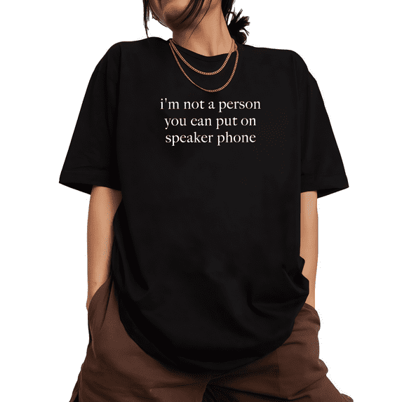 "phone" letter graphic text printed T-shirt top, round-neck short-sleeved comfortable black S-5XL