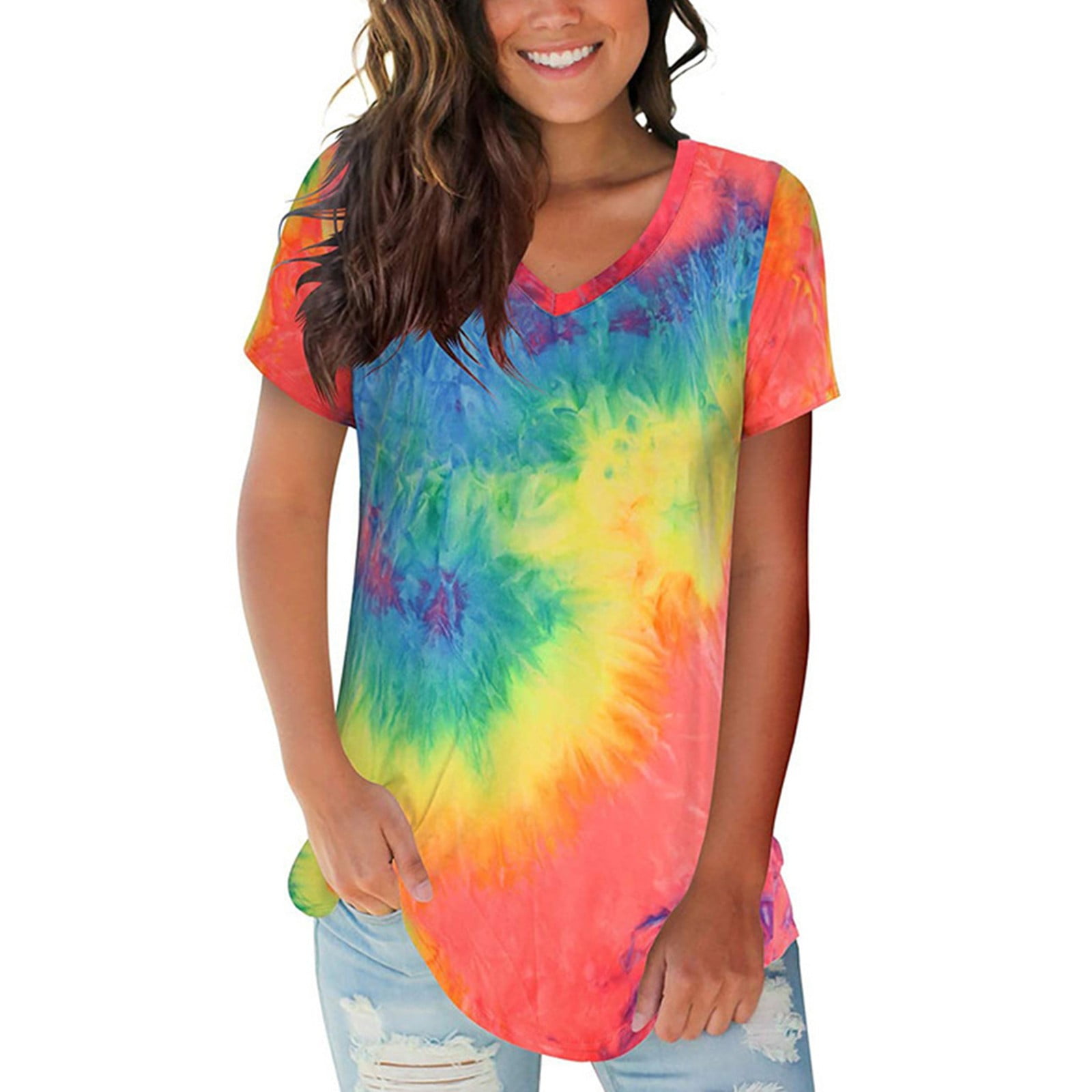 phonesoap women's v-neck short sleeve loose casual tie-dye printed t ...