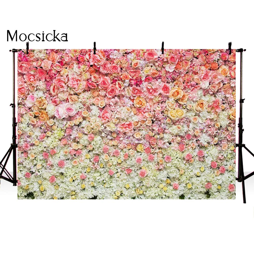 photography backdrops wedding party pink floral Flower wall curtains