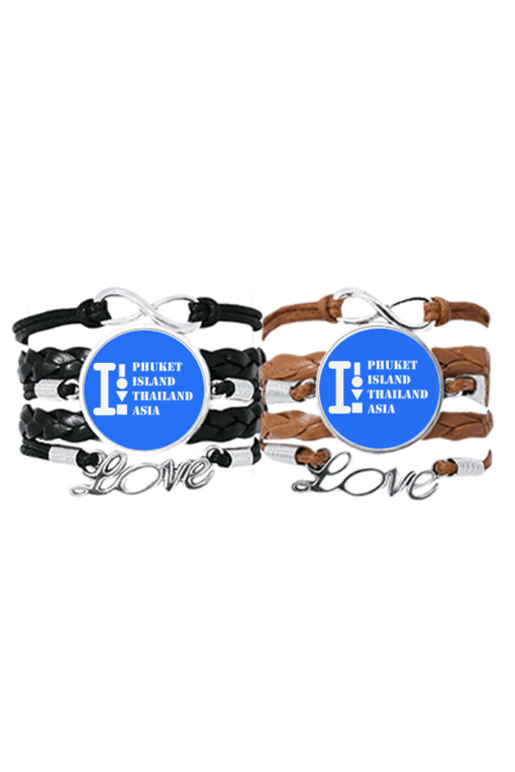 phuket island thailand asia bracelet hand strap leather wristband double set