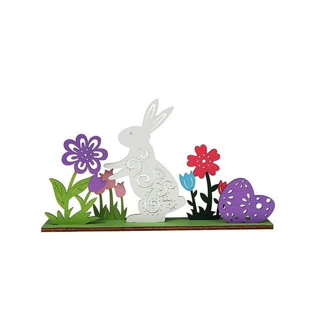 Piaybook 2024 Easter Tabletop Decor Spring Wooden Handicraft Rabbit hutton-round-wood-tray-coffee-table-decor-tray-coffee-table