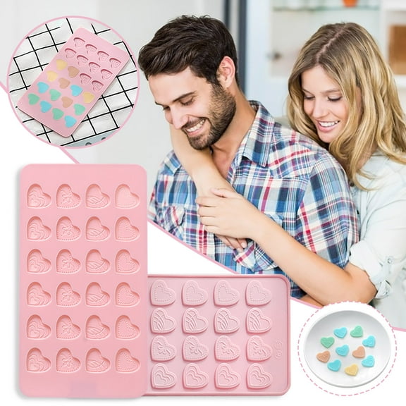 piaybook 2024 Valentine's Day Baking Molds 24 Heart Shaped Cake Mould Silicone Mold Baking Shape love heart-shaped Different Shape Easy To Clean for Chocolate,Cake,CandyCookie,Pink