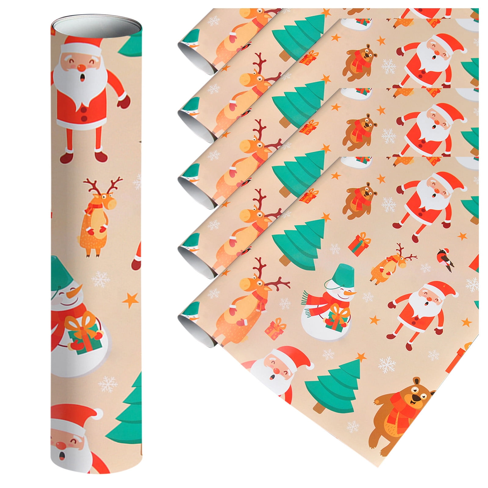 Miayilima 5PCs ( 75cmX50cm)Single-sided Christmas Wrapping Paper, Classic  Santa Claus And Patterns G 