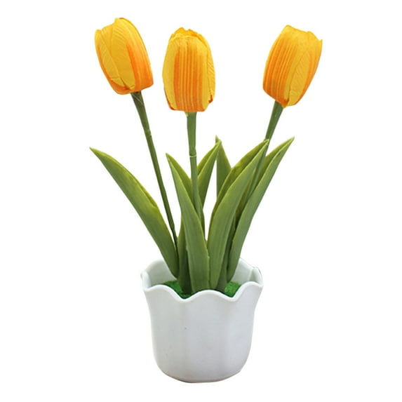 piaybook Plant Pot Three-headed tulips simulation flower bonsai creative ornament simulation plant Decorative Plant Pot for All Plants,Flowers,Vegetables,Yellow