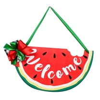 piaybook Sign for Front Door Welcome Watermelon Door Plate Semicircular Round Wooden Listing Summer Watermelon Decoration Door Hanging Log Farmhouse Home Sign Wall Hanging Decor