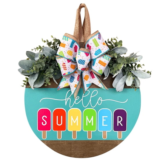 piaybook Summer Door Hanger Welcome Door Sign Hello Summer Door Hanger Round Front Door Wreath Front Door Farmhouse With Wreath Bow Spring Wreaths For Front Door Outside Hanger Decor