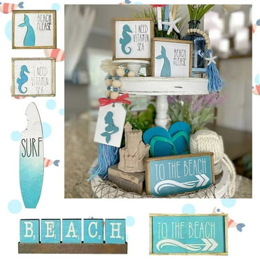 piaybook Tiered Tray Decor Beach Garland Garland Decoration Beach Seahorses Starfishs Tiered Tray Decoration for Bathroom Kitchen Coffee Table