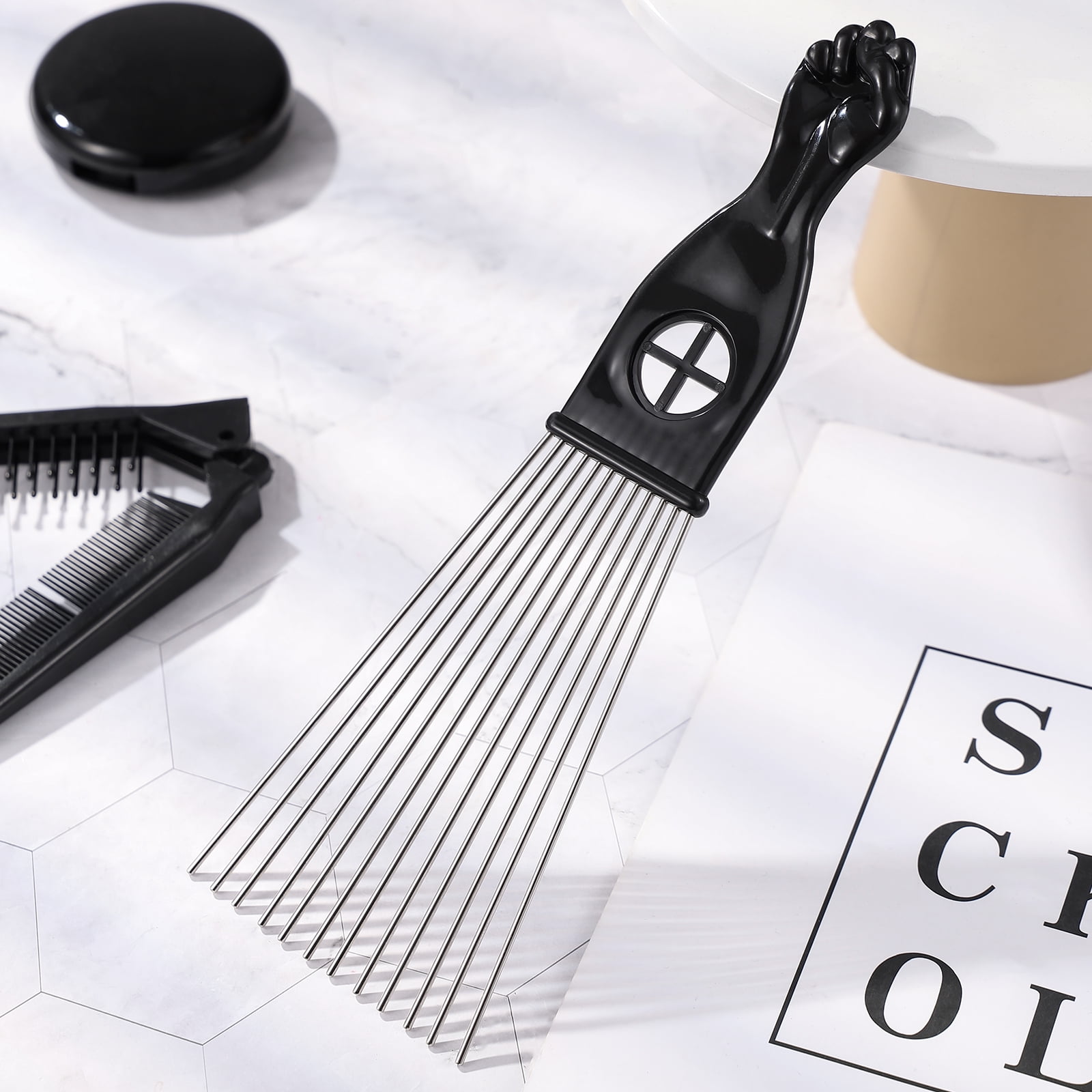 pick comb FRCOLOR 2pcs Hair Styling Pick Comb Fan Shaped Metal Pick