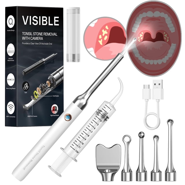 picleen Visual Tonsil Stone Removal Kit with Camera, 5 Stainless Steel ...