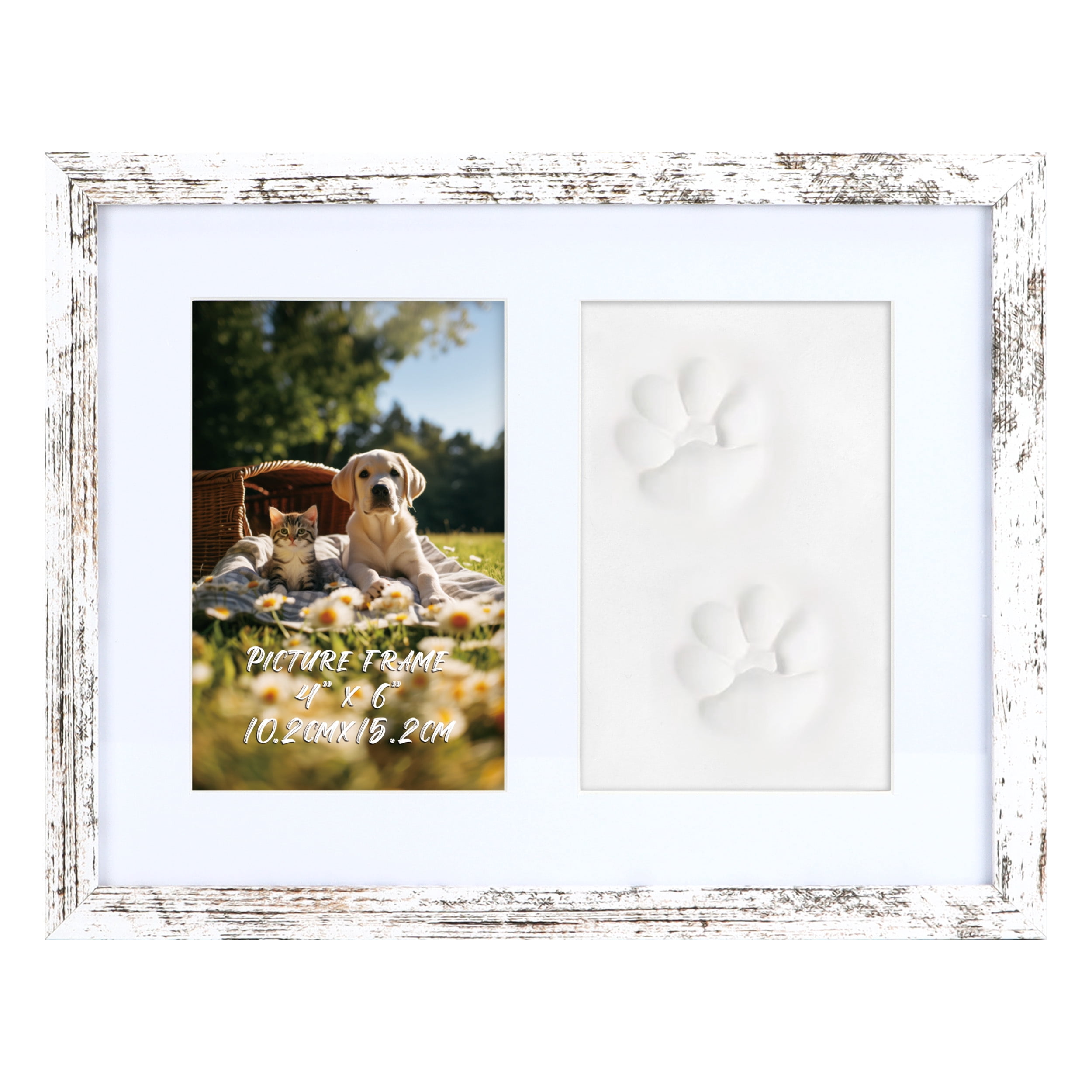 Dog or Cat Paw Print Impression Kit, White Pet Paw Print Memorial Frame