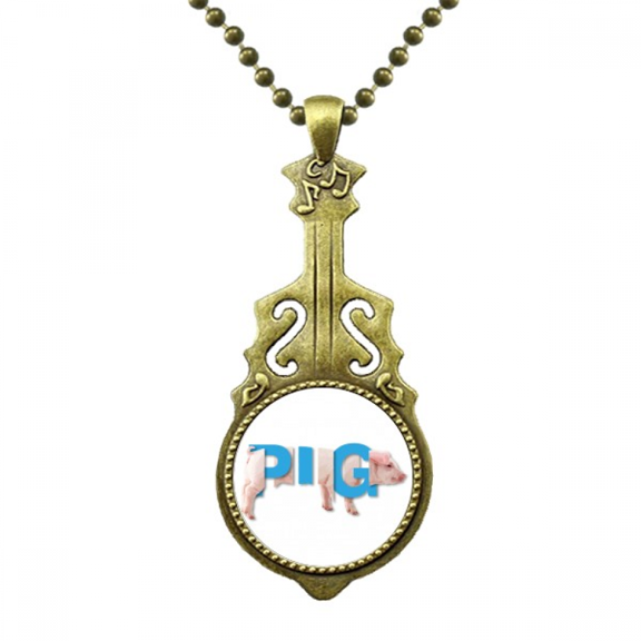 pig livestock rural food necklace antique guitar jewelry music pendant