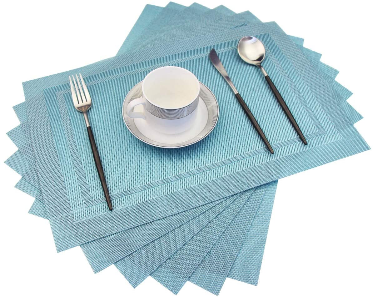 Sky Blue Woven Vinyl Heat-Resistant Placemats, Set of 6