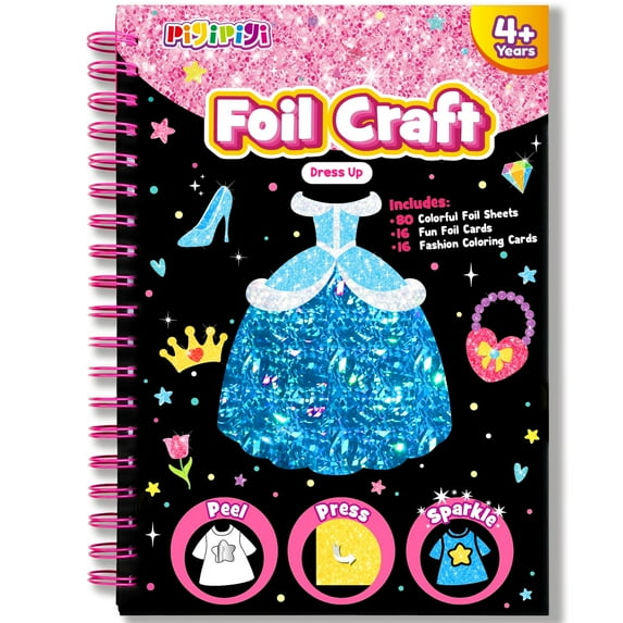 pigipigi Art Craft Activity for Kids: Fun Foil Change , No Mess Creative Travel Supply Set, Idea Birthday Christmas Valentine Gift for Girl Boy Children 3 4 5 6 7 8 9 Year Old