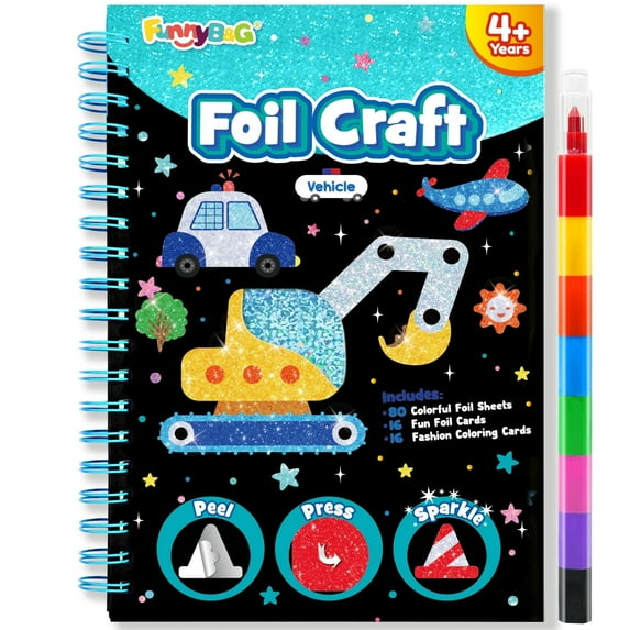 pigipigi Art Craft Activity for Kids: Fun Foil Traffic, No Mess Creative Travel Supply Set, Idea Birthday Christmas Valentine Gift for Girl Boy Children 3 4 5 6 7 8 9 Year Old